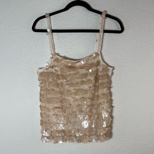 New Free People Porter Beige Sequin Sleeveless top Medium New Year Party Date
